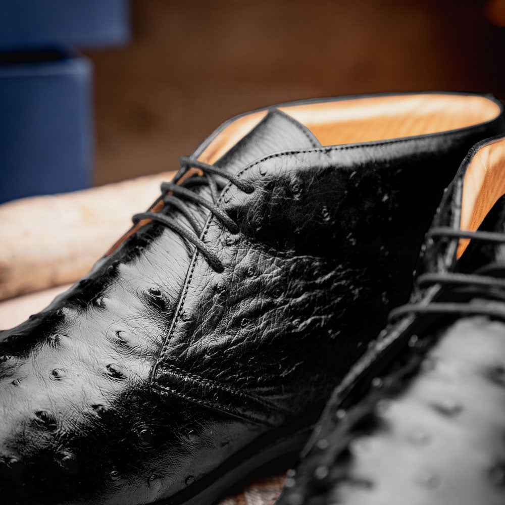 43-594-BLK MARCO Ostrich Quill Chukka Boot, Black Zelli Italia