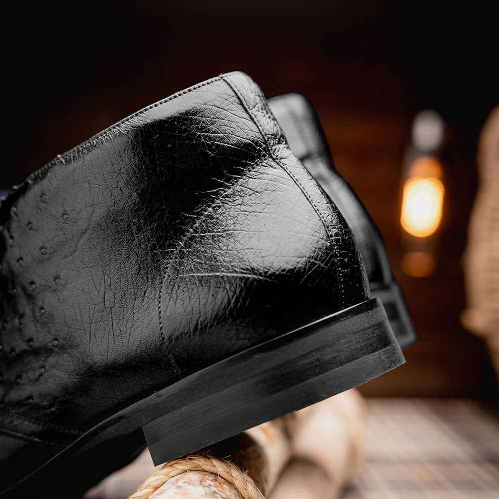 43-594-BLK MARCO Ostrich Quill Chukka Boot, Black Zelli Italia