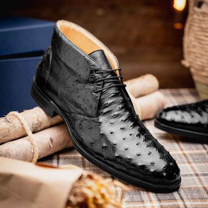 43-594-BLK MARCO Ostrich Quill Chukka Boot, Black Zelli Italia