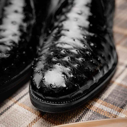 43-594-BLK MARCO Ostrich Quill Chukka Boot, Black Zelli Italia
