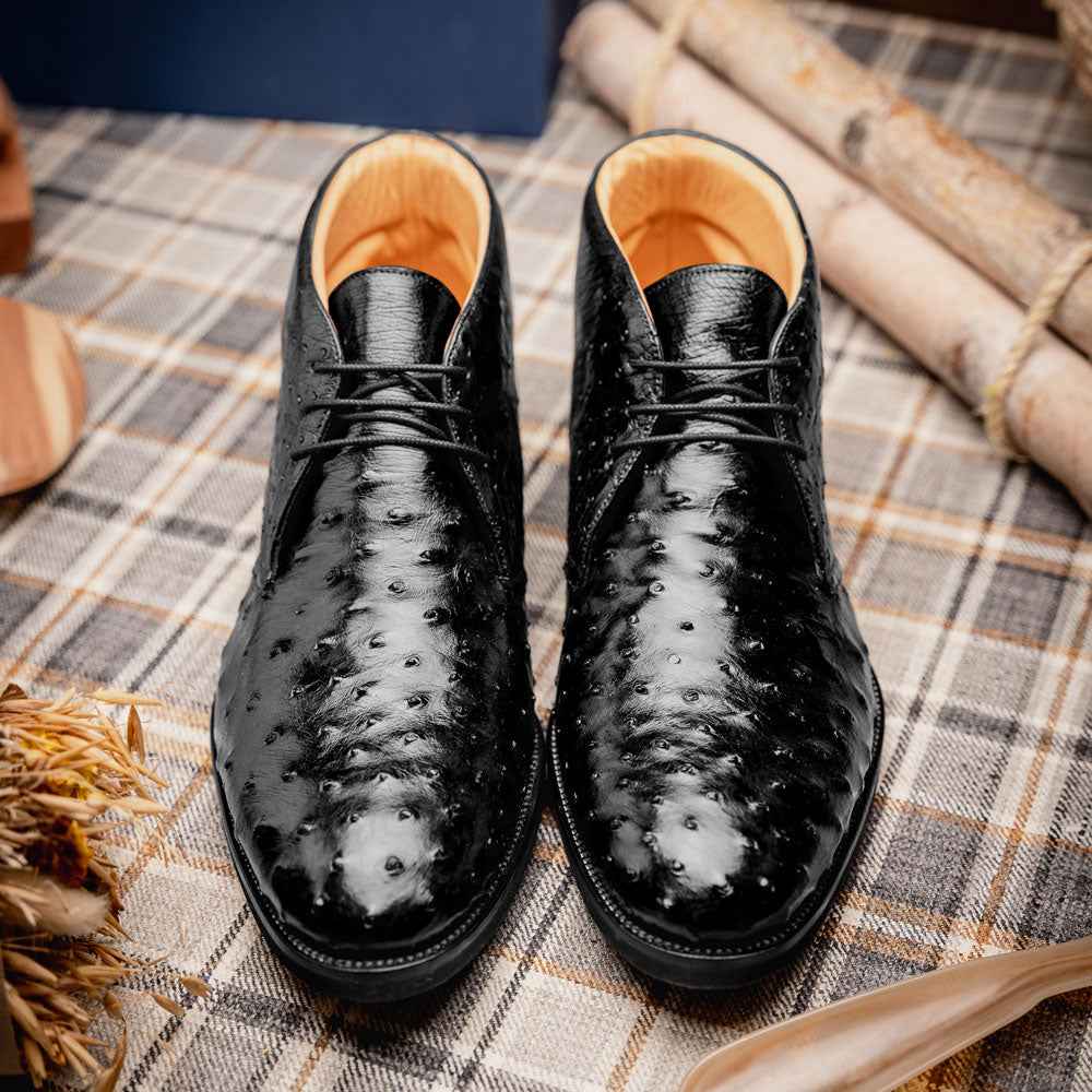 43-594-BLK MARCO Ostrich Quill Chukka Boot, Black Zelli Italia