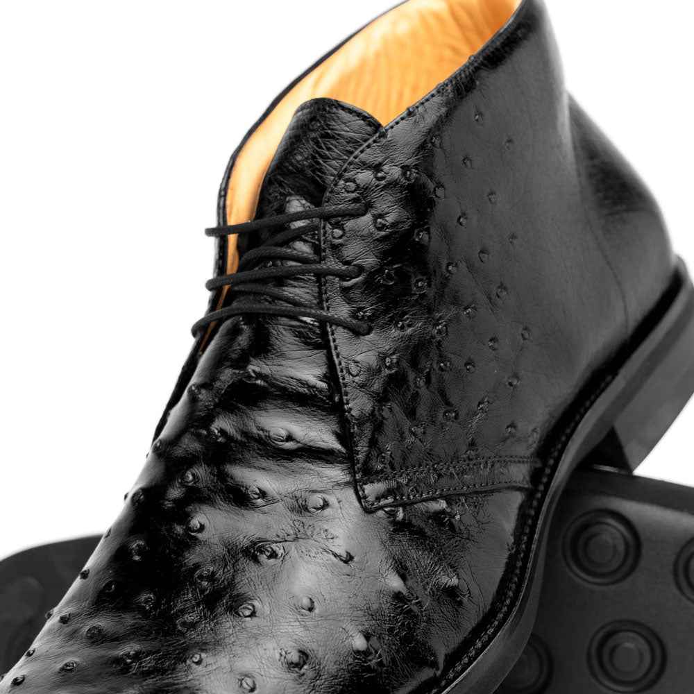 43-594-BLK MARCO Ostrich Quill Chukka Boot, Black Zelli Italia