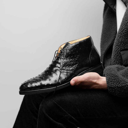43-594-BLK MARCO Ostrich Quill Chukka Boot, Black Zelli Italia