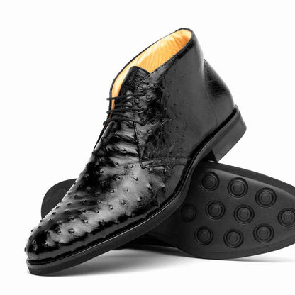 43-594-BLK MARCO Ostrich Quill Chukka Boot, Black Zelli Italia