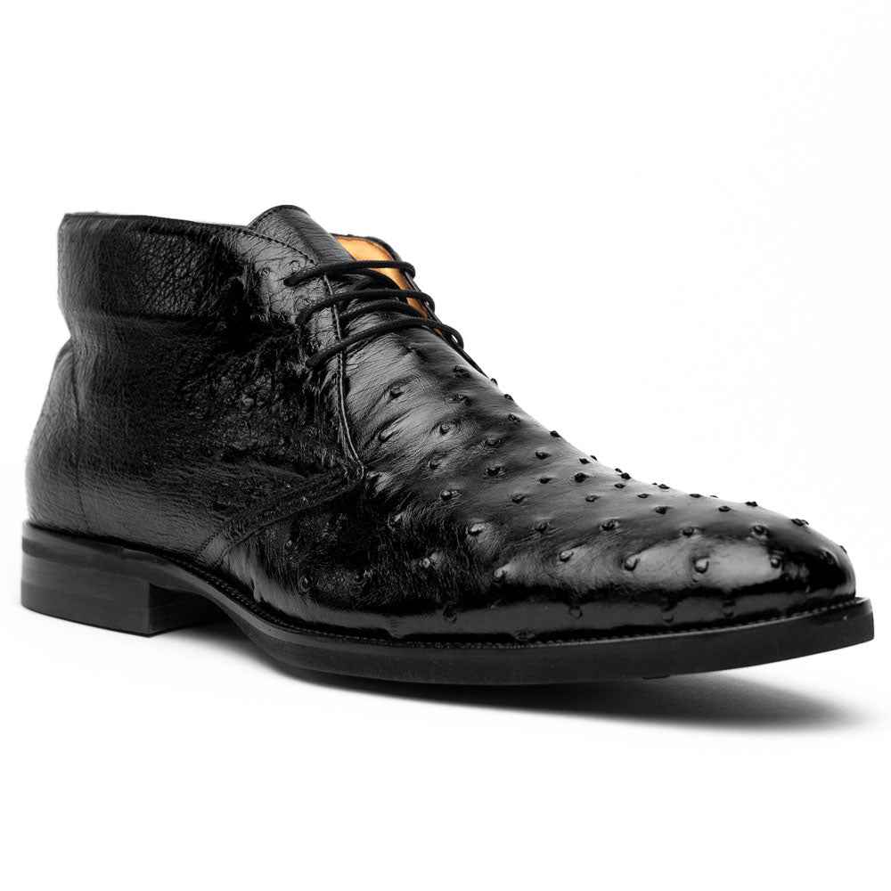 43-594-BLK MARCO Ostrich Quill Chukka Boot, Black Zelli Italia