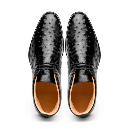 43-594-BLK MARCO Ostrich Quill Chukka Boot, Black Zelli Italia