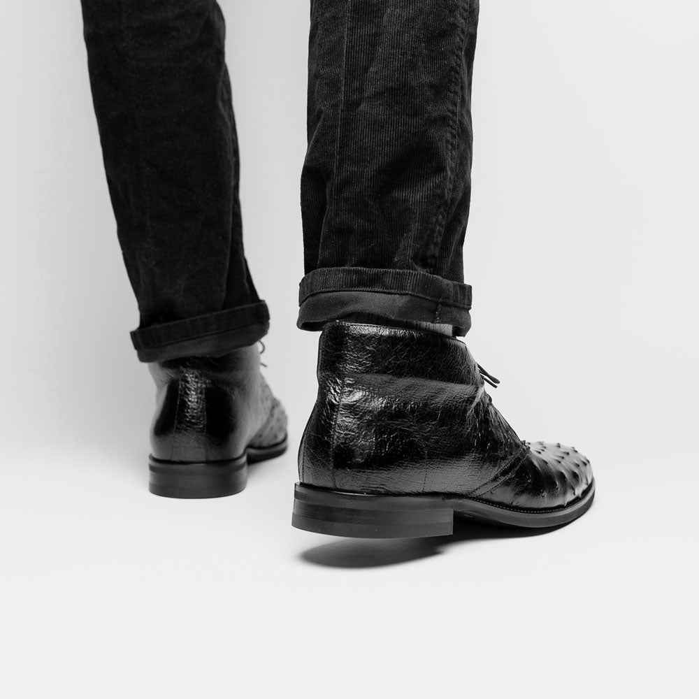 43-594-BLK MARCO Ostrich Quill Chukka Boot, Black Zelli Italia