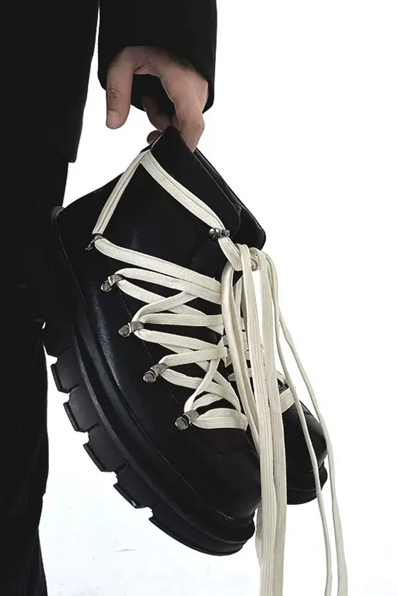 Fashion Black Platform Hiking Combat Boots - Wolvess