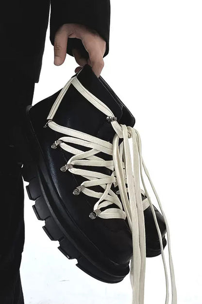 Fashion Black Platform Hiking Combat Boots - Wolvess