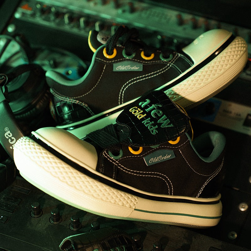 Canvas Platform Sneakers Black Green - Wolvess