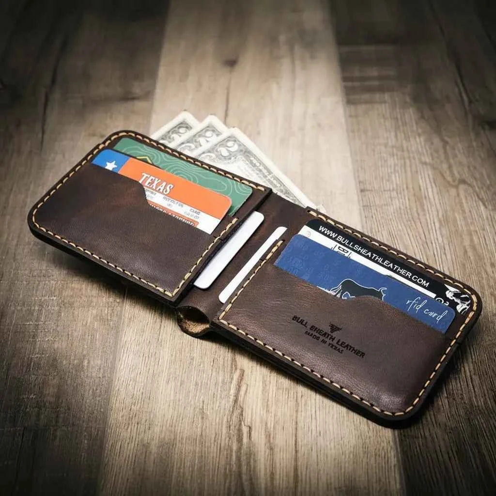 Western Bifold Wallet - Walnut Brown Bull Sheath Leather