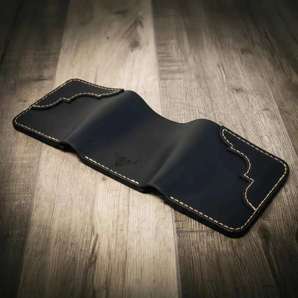 Western Trifold Wallet - Black Bull Sheath Leather