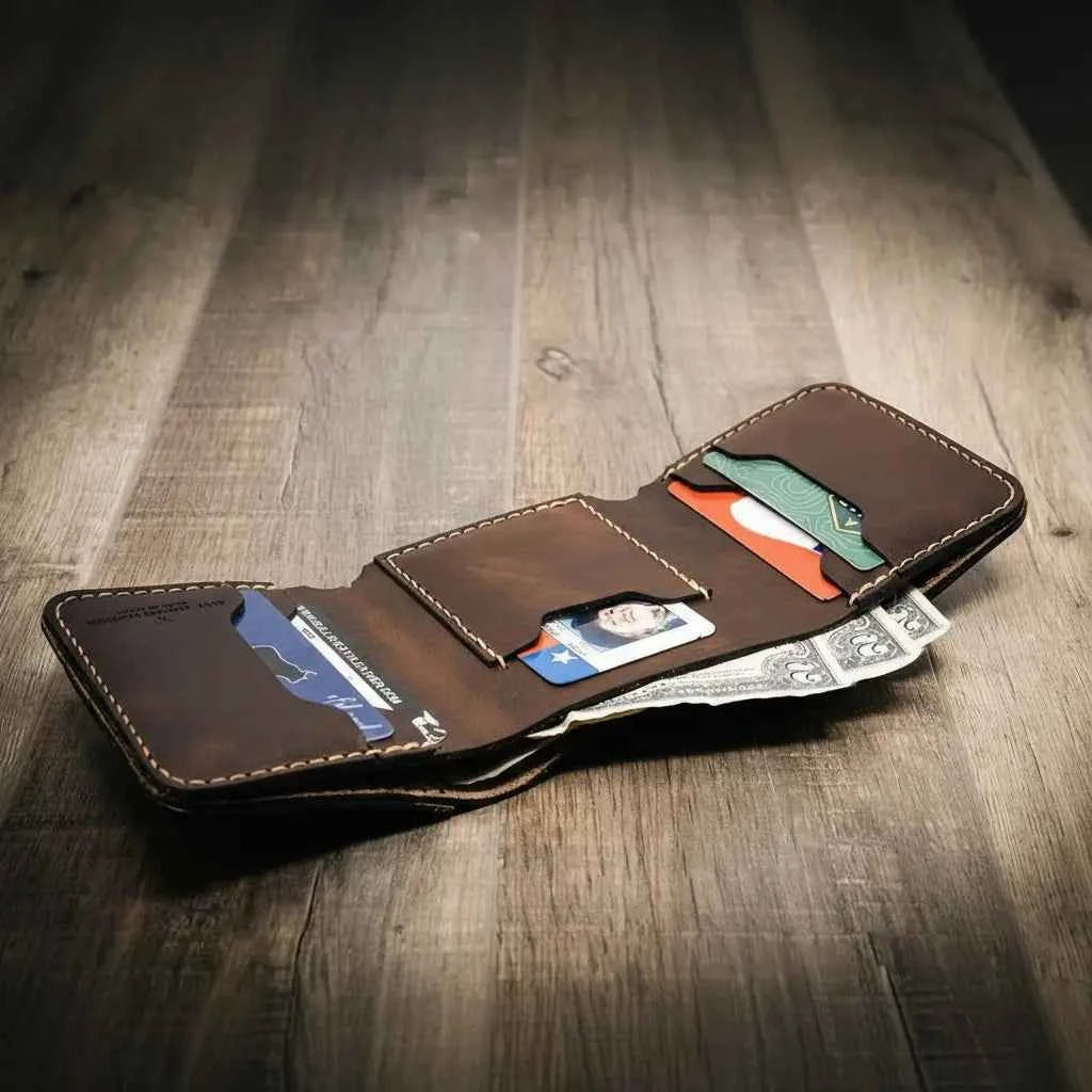 Western Trifold Wallet - Walnut Brown Bull Sheath Leather