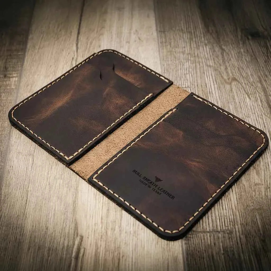 Western Vertical Wallet - Walnut Brown Bull Sheath Leather