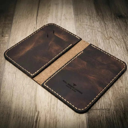 Western Vertical Wallet - Walnut Brown Bull Sheath Leather