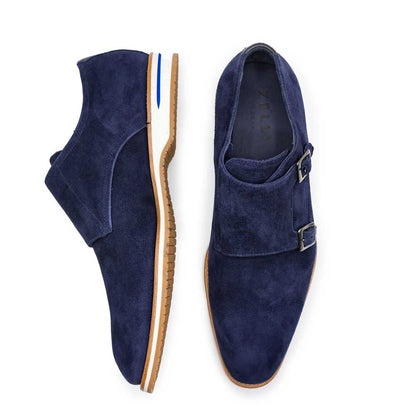 56-100-NVY LEGERRA Sueded Goatskin Monkstrap, Navy Zelli Italia