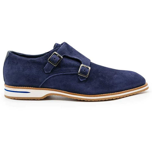 56-100-NVY LEGERRA Sueded Goatskin Monkstrap, Navy Zelli Italia