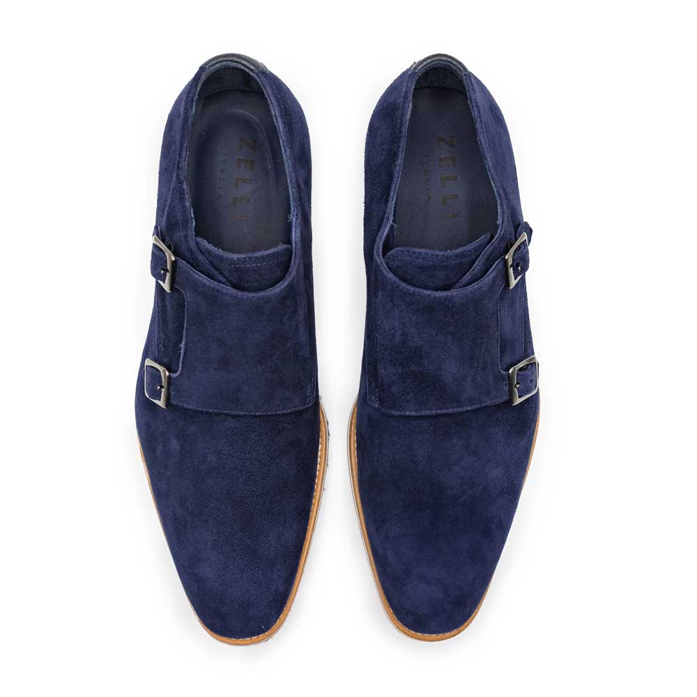 56-100-NVY LEGERRA Sueded Goatskin Monkstrap, Navy Zelli Italia