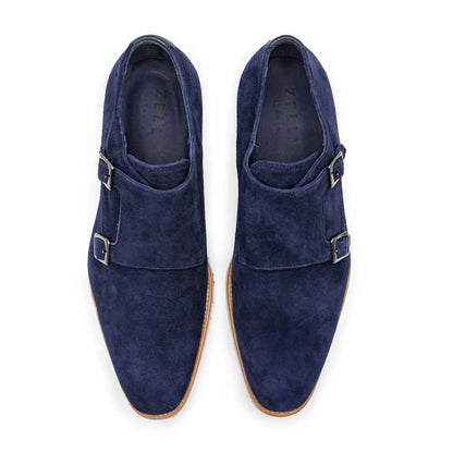 56-100-NVY LEGERRA Sueded Goatskin Monkstrap, Navy Zelli Italia