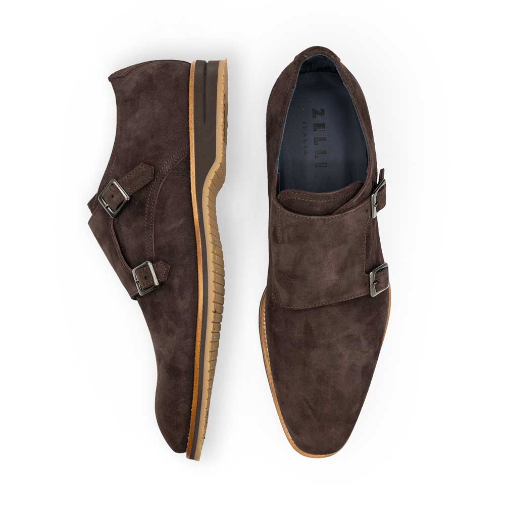 56-105-BRN LEGERRA Sueded Goatskin Monkstrap, Brown Zelli Italia