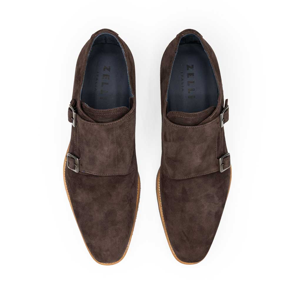 56-105-BRN LEGERRA Sueded Goatskin Monkstrap, Brown Zelli Italia