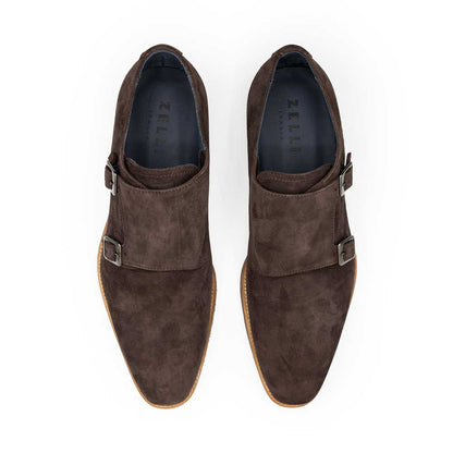 56-105-BRN LEGERRA Sueded Goatskin Monkstrap, Brown Zelli Italia