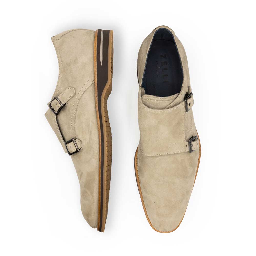 56-105-SND LEGERRA Sueded Goatskin Monkstrap, Sand Zelli Italia