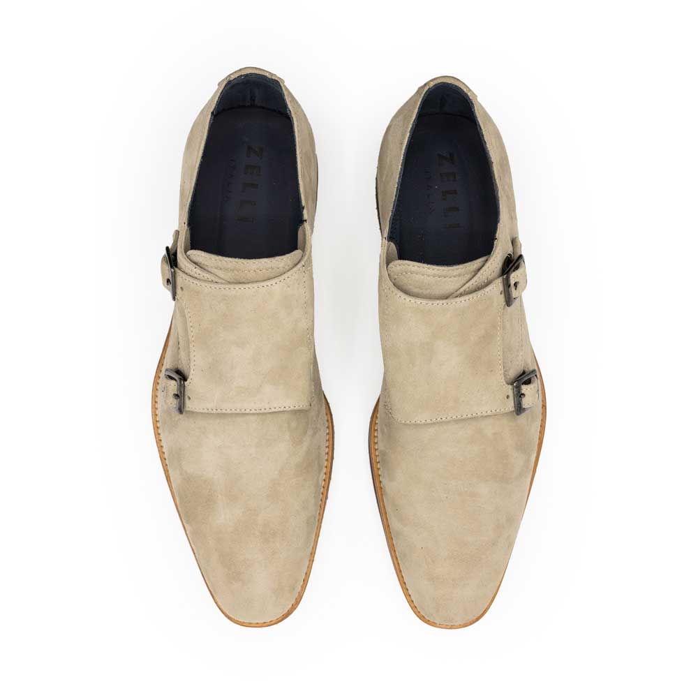 56-105-SND LEGERRA Sueded Goatskin Monkstrap, Sand Zelli Italia