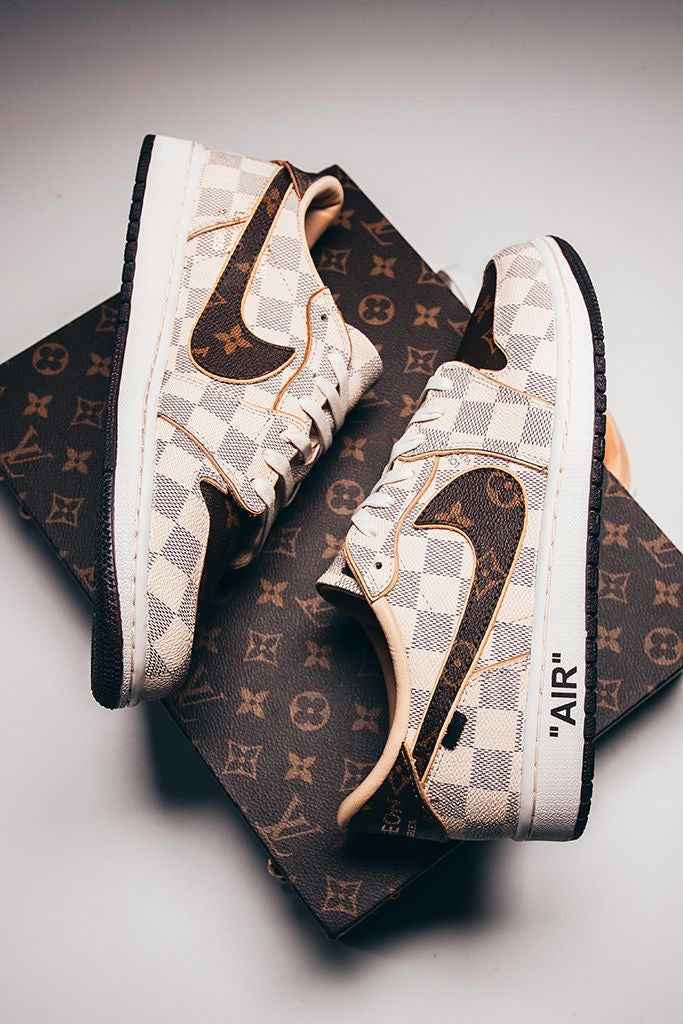 Custom Air Jordan 1 Low Damier Azur Brown LV Monogram Sneakers
