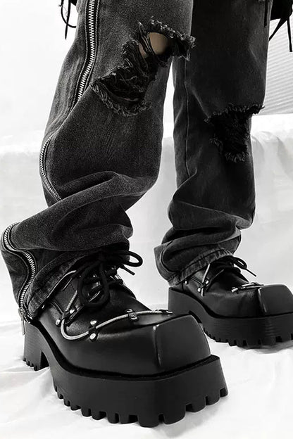 Black Studded Platform Chunky Derby Shoes - Wolvess