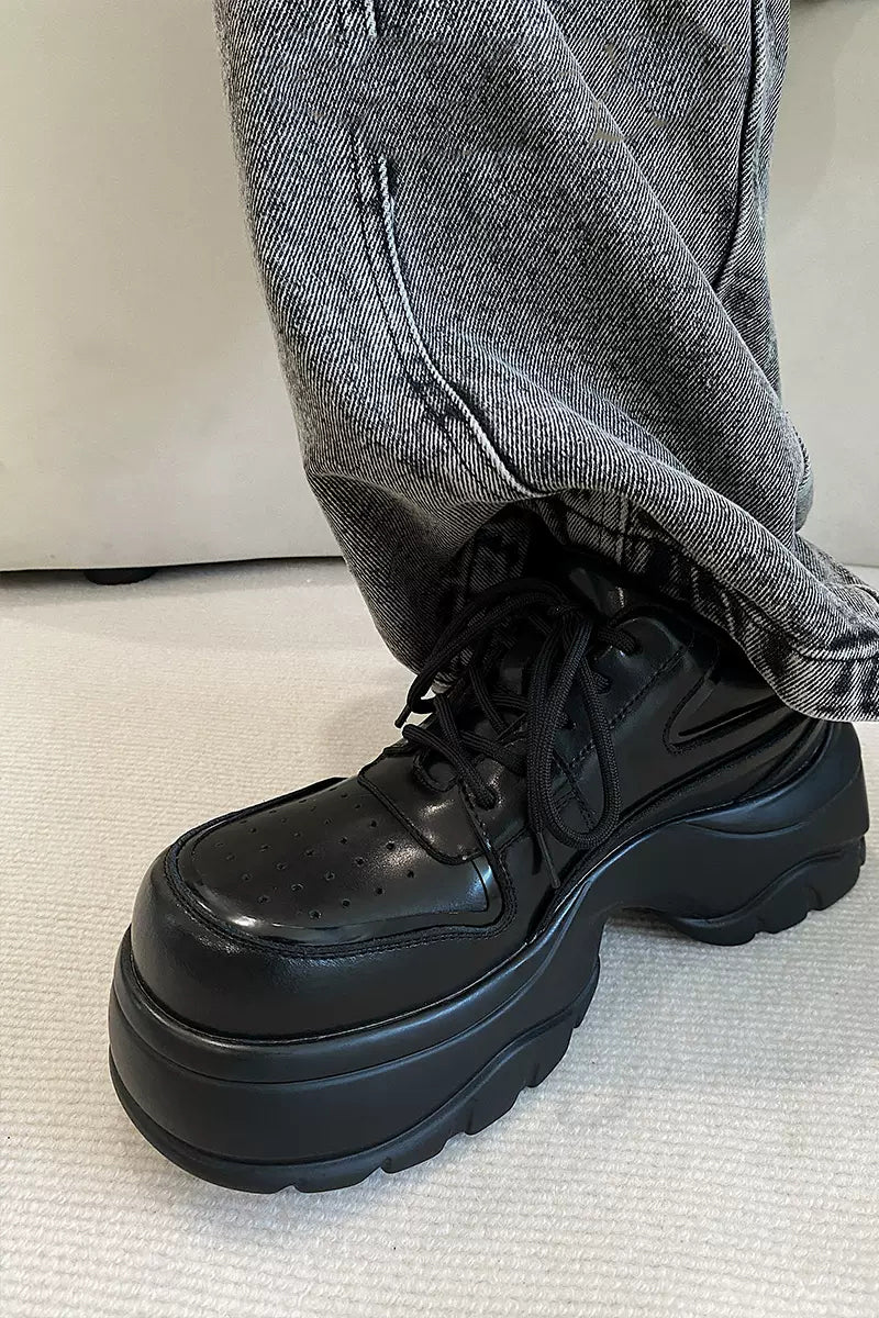 Black Chunky Platform Oxford Shoes - Wolvess