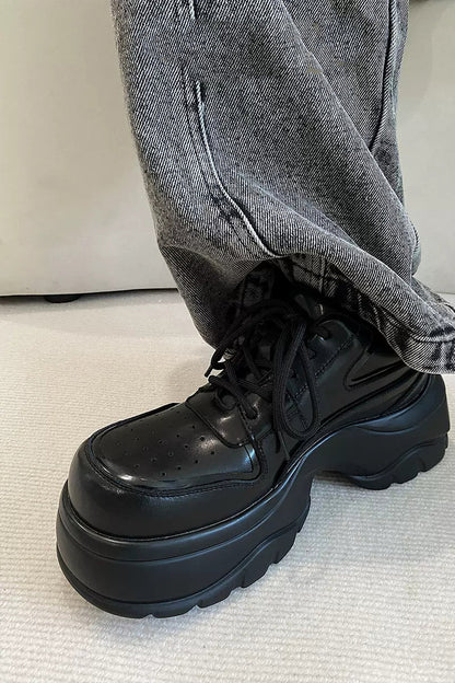 Black Chunky Platform Oxford Shoes - Wolvess