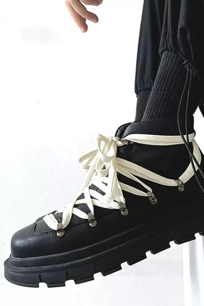 Fashion Black Platform Hiking Combat Boots - Wolvess