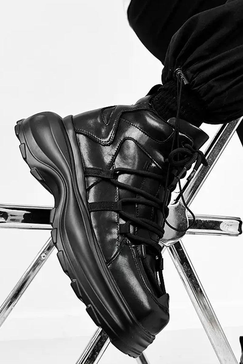 Black Chunky Platform High-Top Sneakers - Wolvess