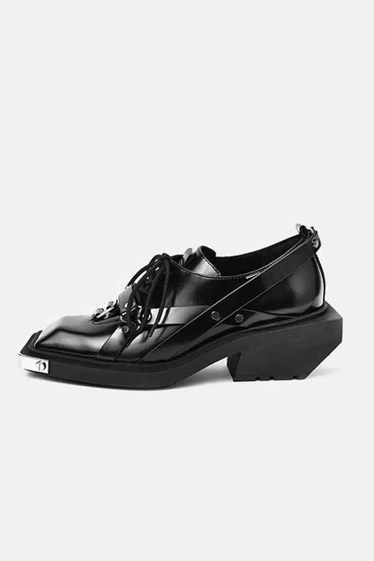 Black Patent Square-Toe Platform Oxfords