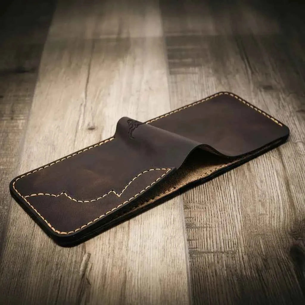 Western Bifold Wallet - Walnut Brown Bull Sheath Leather