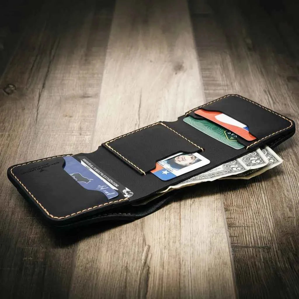 Western Trifold Wallet - Black Bull Sheath Leather