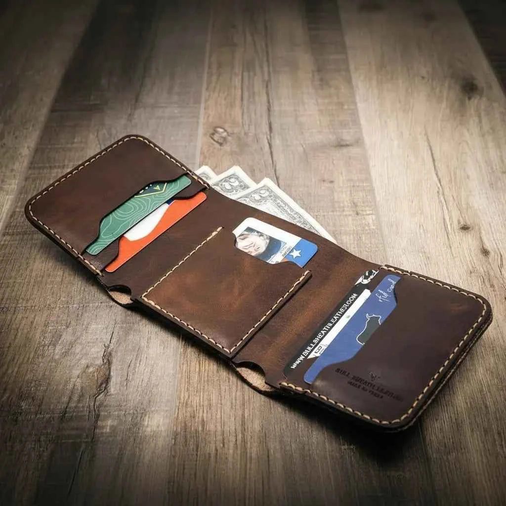 Western Trifold Wallet - Walnut Brown Bull Sheath Leather