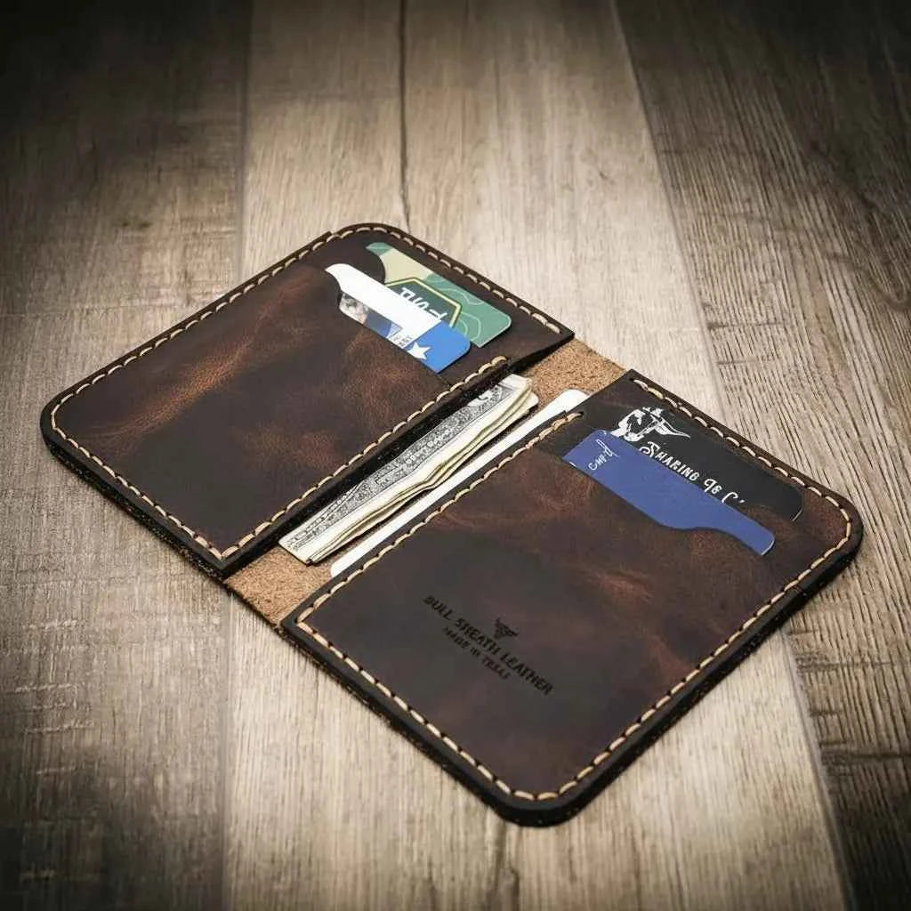Western Vertical Wallet - Walnut Brown Bull Sheath Leather
