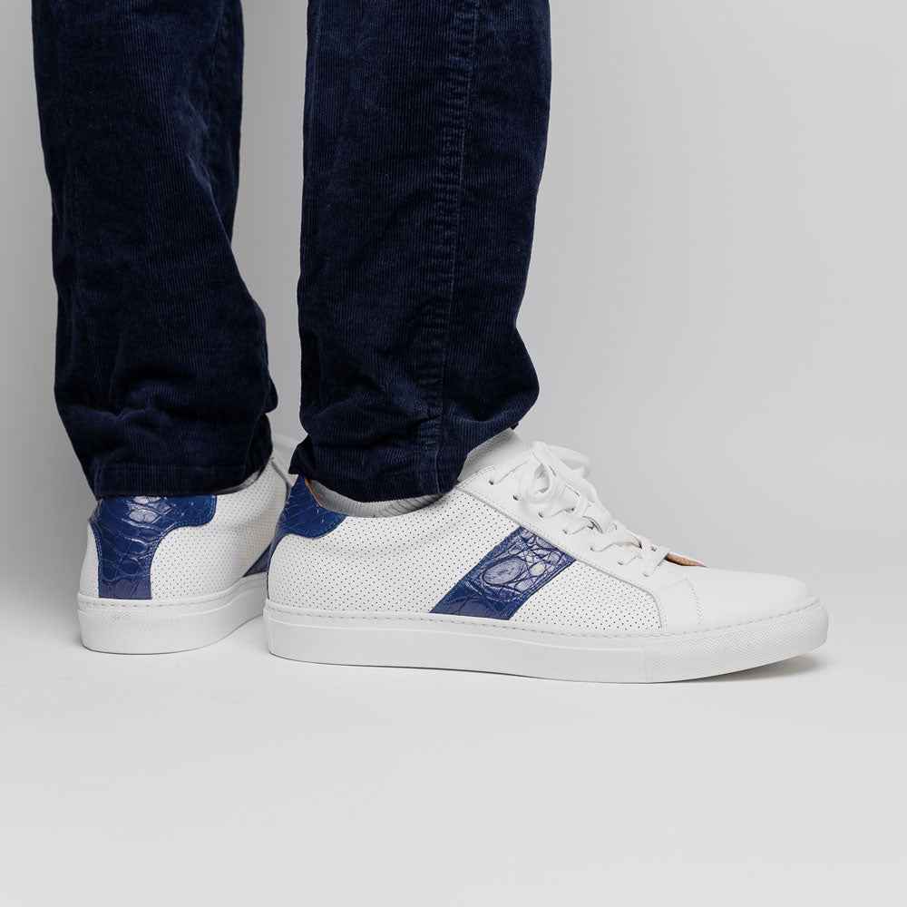 61-101-NVY OLYMPIAS Italian Calfskin and Crocodile Stripe, Navy