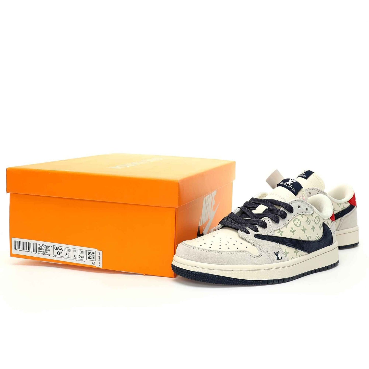 Custom Air Jordan 1 Low OG SP"Beige/Navy LV Monogram