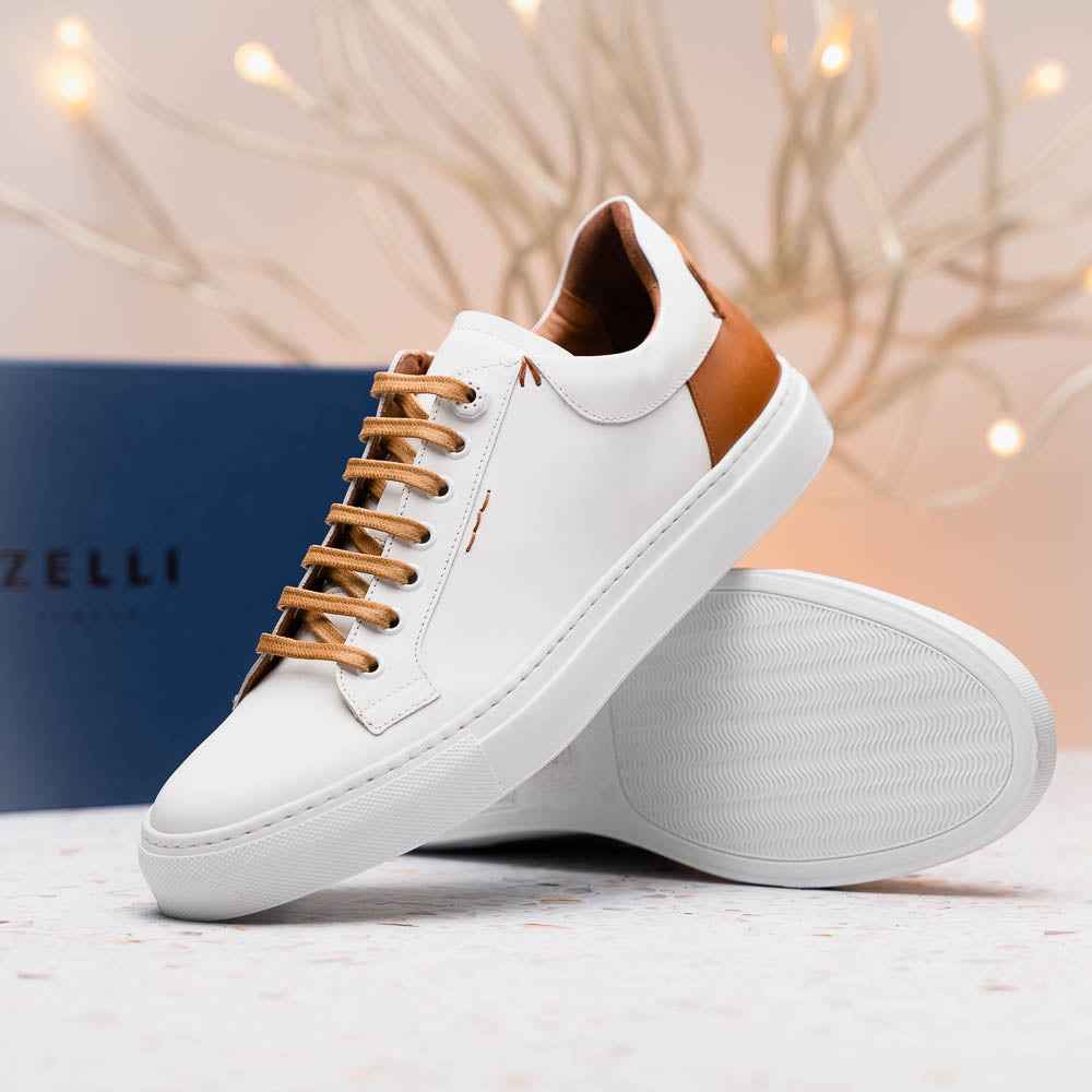 65-229-WHT Diaz Rubberized Calfskin Sneaker White Zelli Italia