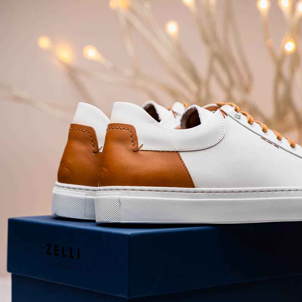 65-229-WHT Diaz Rubberized Calfskin Sneaker White Zelli Italia