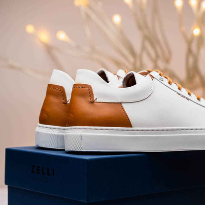 65-229-WHT Diaz Rubberized Calfskin Sneaker White Zelli Italia