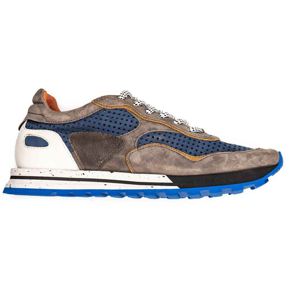 66-237-BLU RAYA Perforated Italian Calfskin Sneakers, Blue/Taupe Zelli Italia