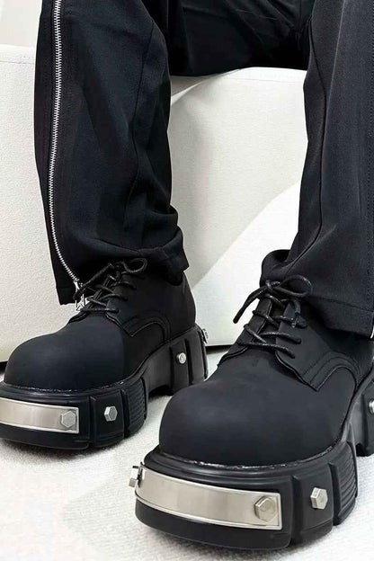 Black Metal Platform Derby Shoes
