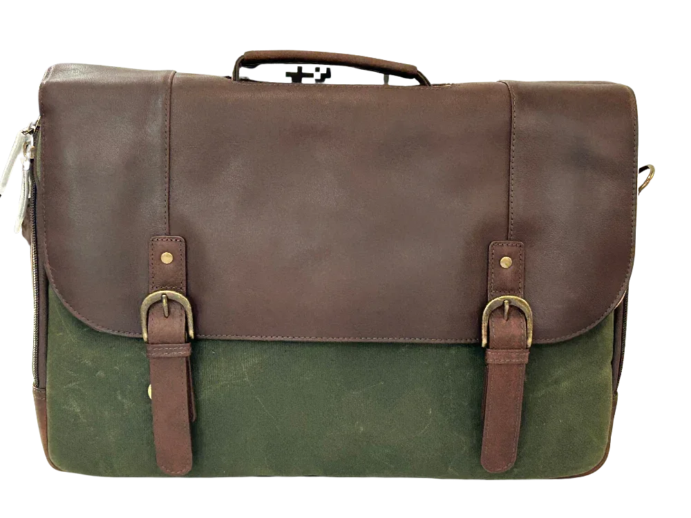 Maxwell Leather & Waxed Canvas Briefcase – Premium Laptop Bag & Canvas Briefcase MiamiLeathers.com