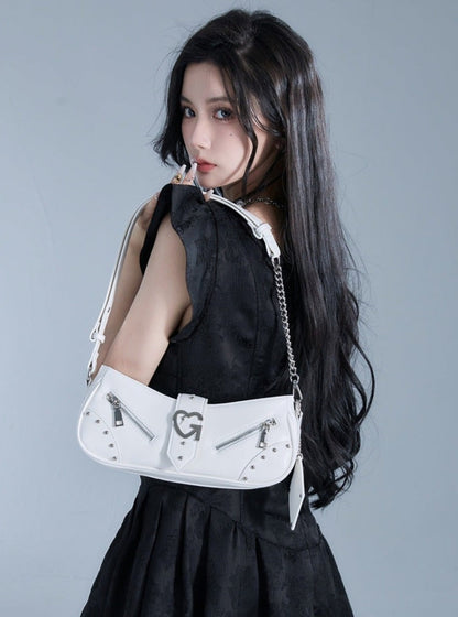 Edgy Baguette Shoulder Bag with Chain Strap - Wolvess