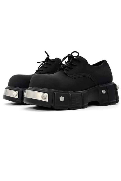 Black Metal Platform Derby Shoes