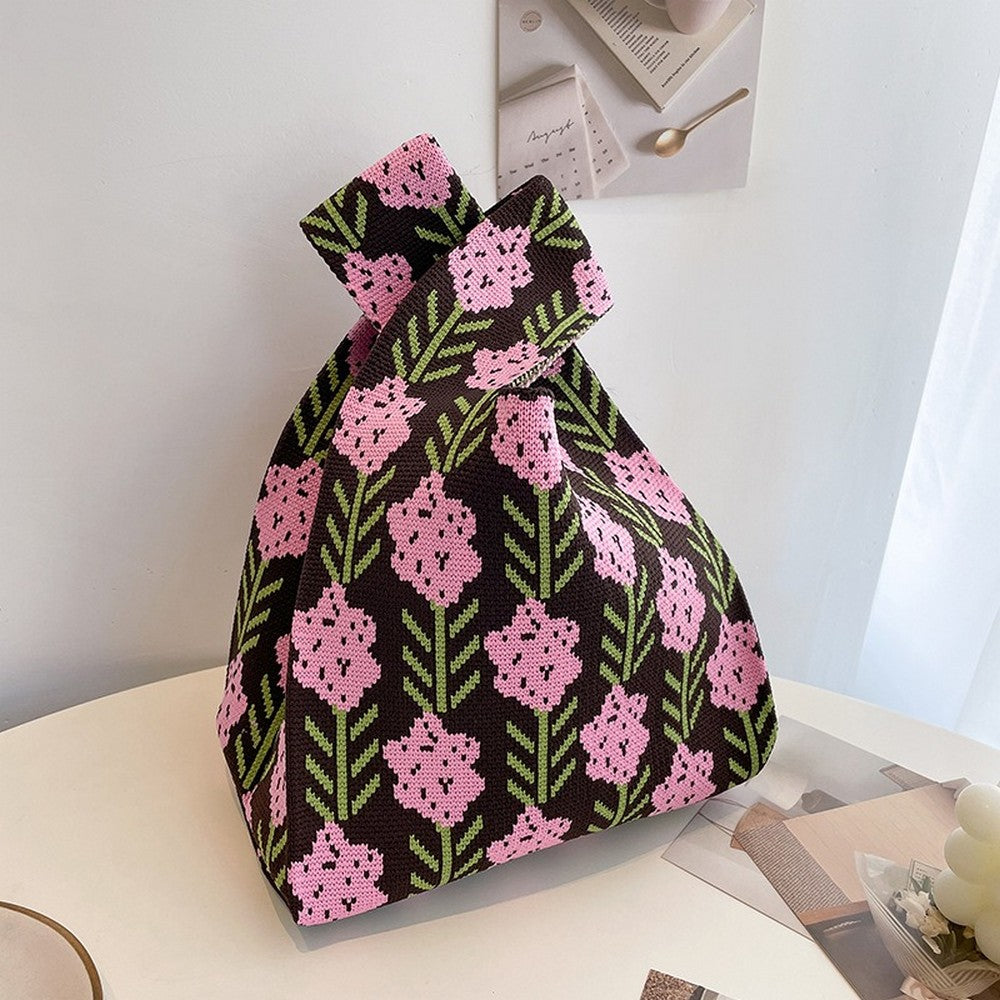 Retro Pattern Knit Storage Pouch - Wolvess